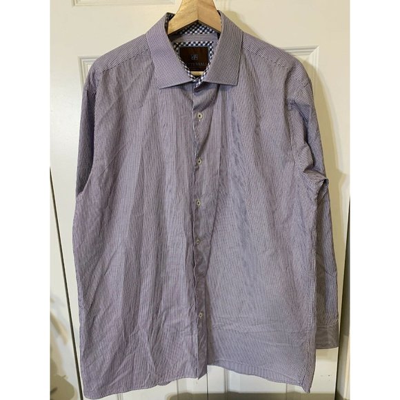 Tattersall London Long Sleeve Cotton Shirt Men’s Sz XL 17 34/35 striped purple - Picture 7 of 8